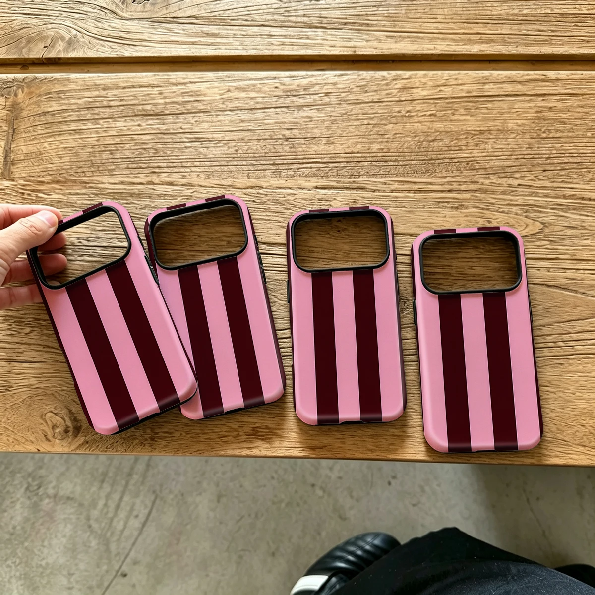 Burgundy Pink Wide Stripes Shock-Absorption Phone Case For Samsung Galaxy S26 S25 Ultra S24 S23 Plus 2-in-1 Protective Cover