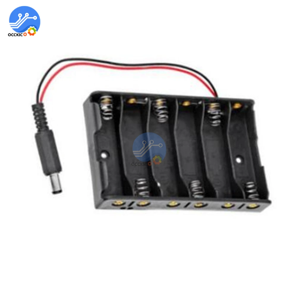 バッテリーケース,サイズ6個,aaの保管用,dc2.1電源ソケット付き,arduino用,6個。