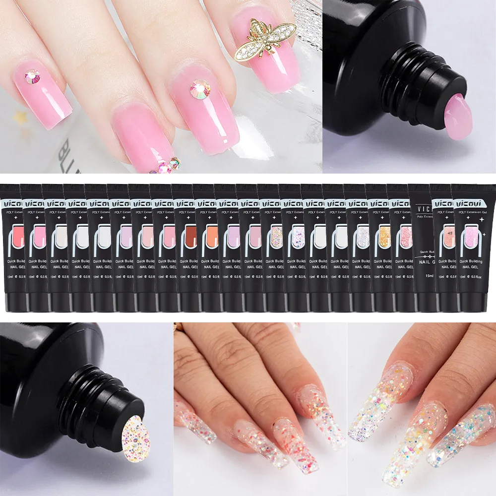 1pc Poly Acryl Gel Nail Art Erweiterung schnell bauen Gummi nackt/Pailletten Glitzer Gelee Gele Polymer Maniküre Beschichtung Werkzeuge * 15ml