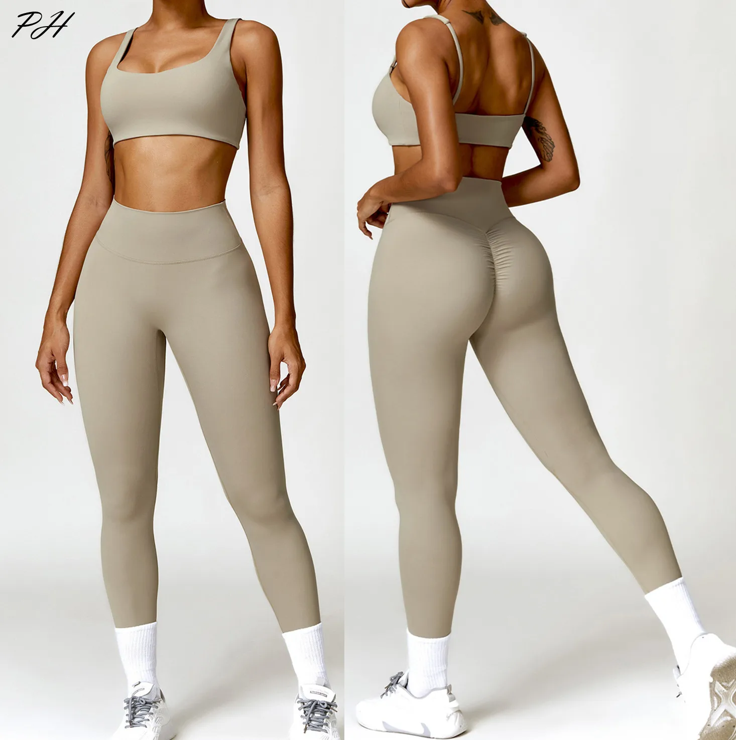 Winter Nude Tight Yoga Set Women High Waist Quick Dry Running Sports Fitness Suit Long Sleeves T-shirt Sexy Bras Leggings Sets