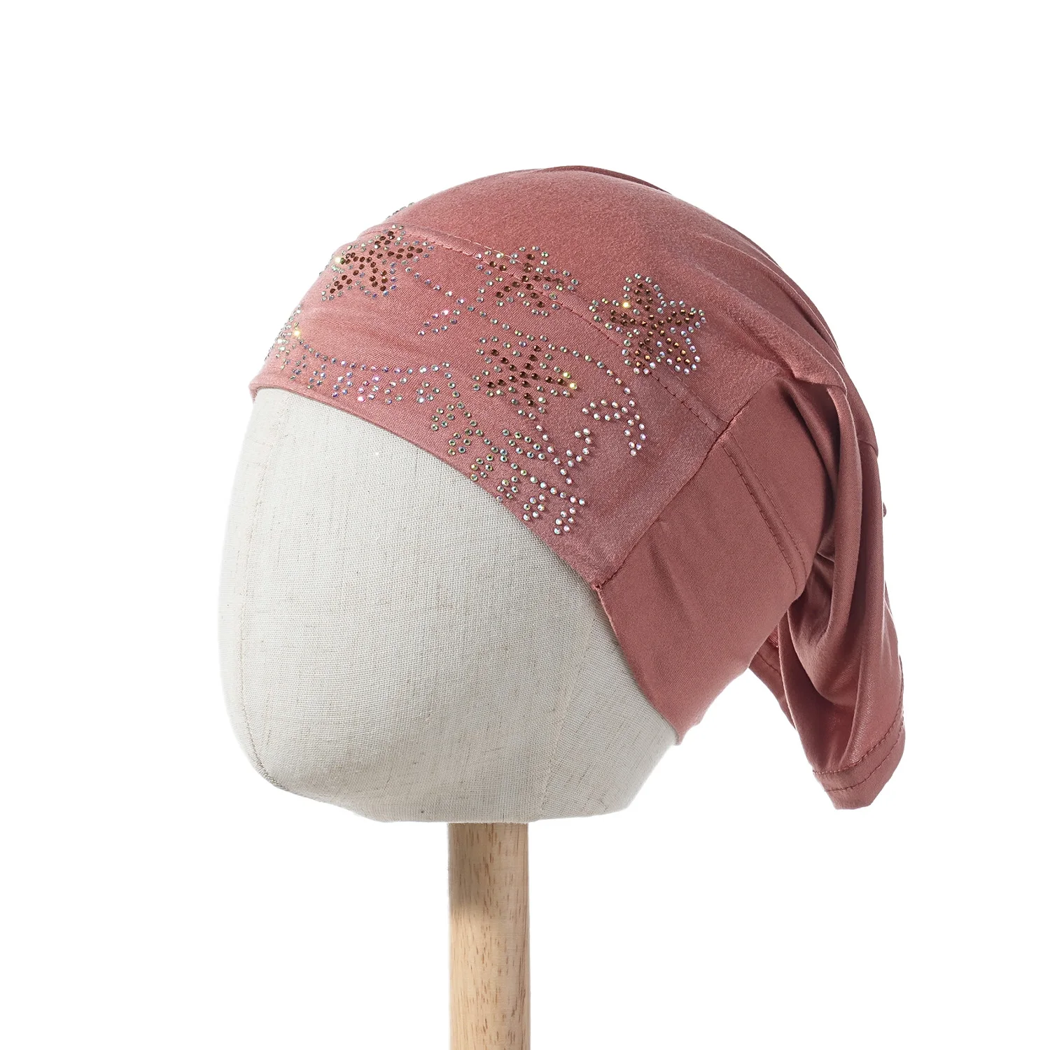 Goldene Glitzerkappen, muslimische elastische Krawatte auf der Rückseite, für Damen, funkelnder Turban, glänzende Strass-Innen-Hijabs, weiche Jersey-Unterkappen – Detail 6