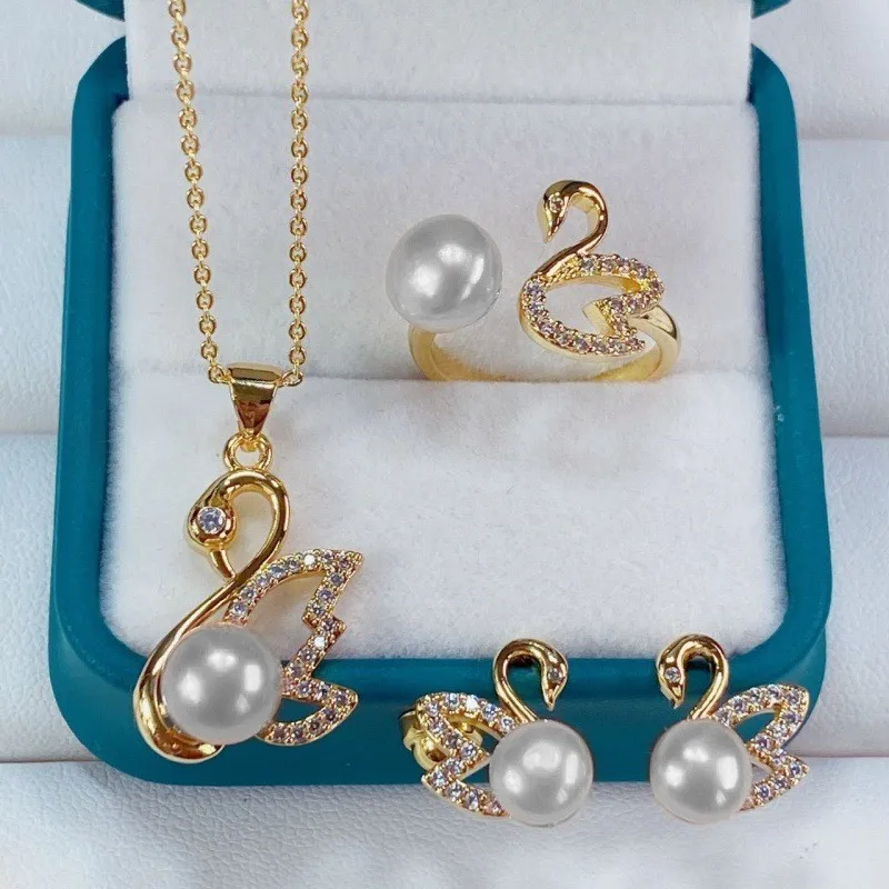 Luxury Fashion Natural Freshwater Pearl Swan Banquet Party Jewelry Set for Women Charm Accessories Birthday Gift for Lover