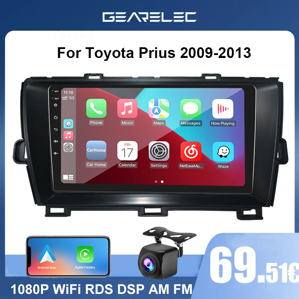 For Toyota Prius 2009-2013 2 Din Android 12 Carplay Car Radio Car Multimedia Player Screen System GPS Navigation Bluetooth 5.0