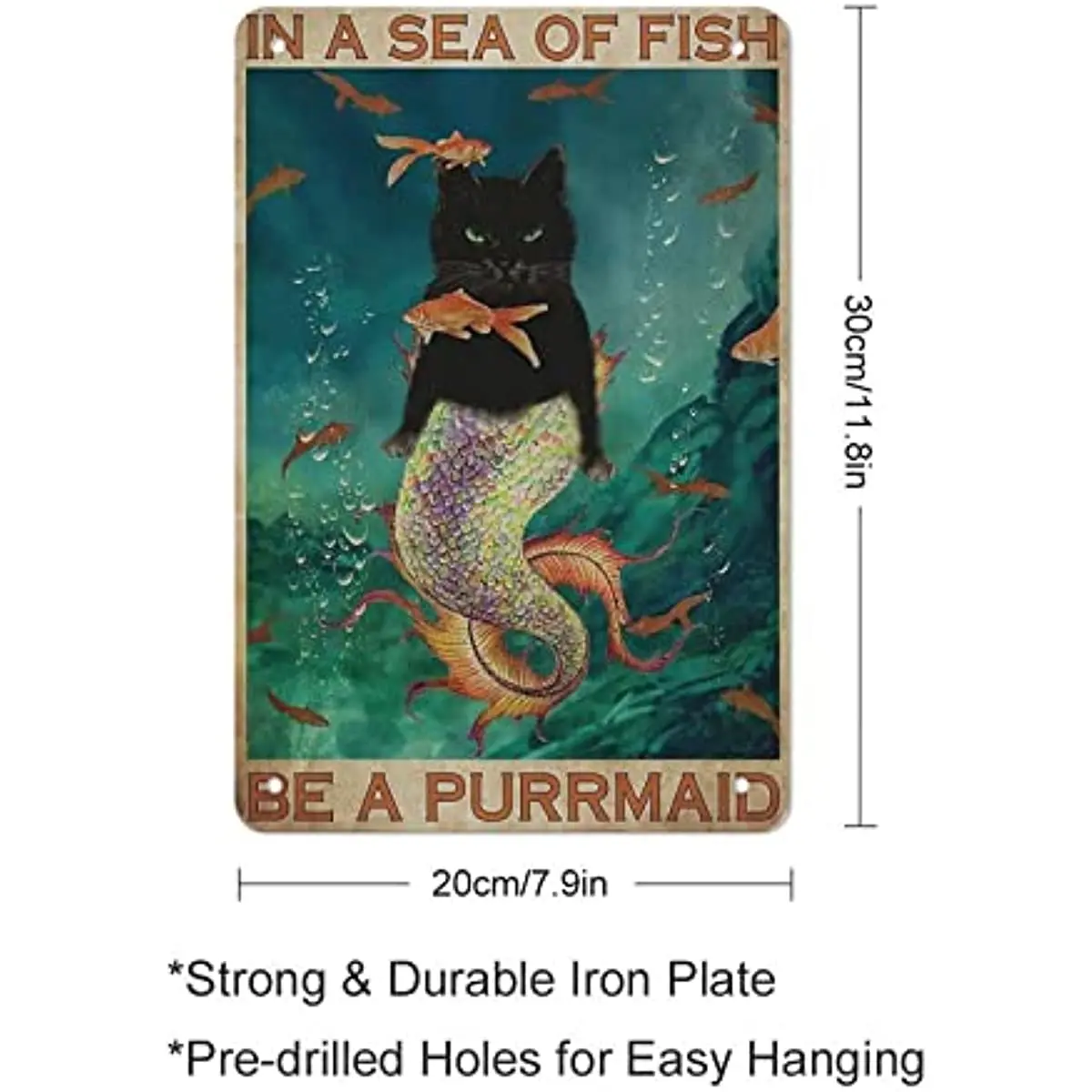 Black Cat Metal Poster Mermaid Metal Tin Signs In A Sea of Fish Be A Purrmaid Home Kitchen Bar Cafe Bathroom Wall Decor Gifts