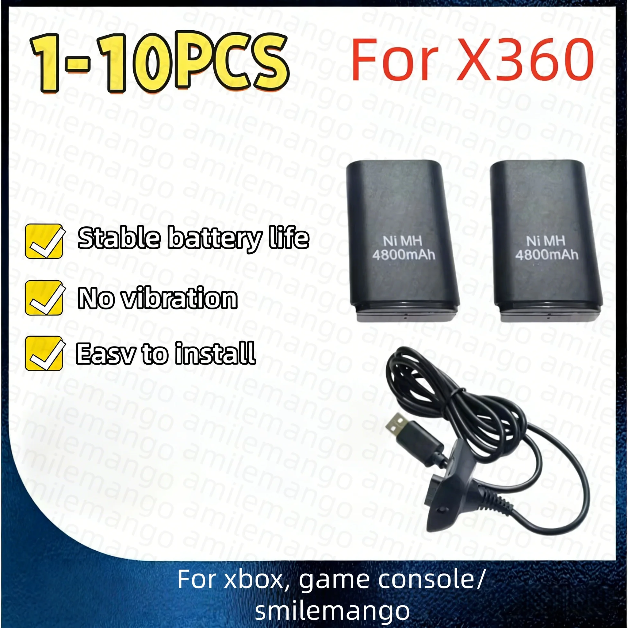 1-10PCS 4800mAh Rechargeable Battery With 1 Charging Cable for Xbox 360 Gamepad Batteries Wireless Controller Battery