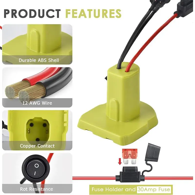 

1Pc 18V Power Tool Lithium Battery DIY Output Adapter Converter With Cable Fr RYOBI