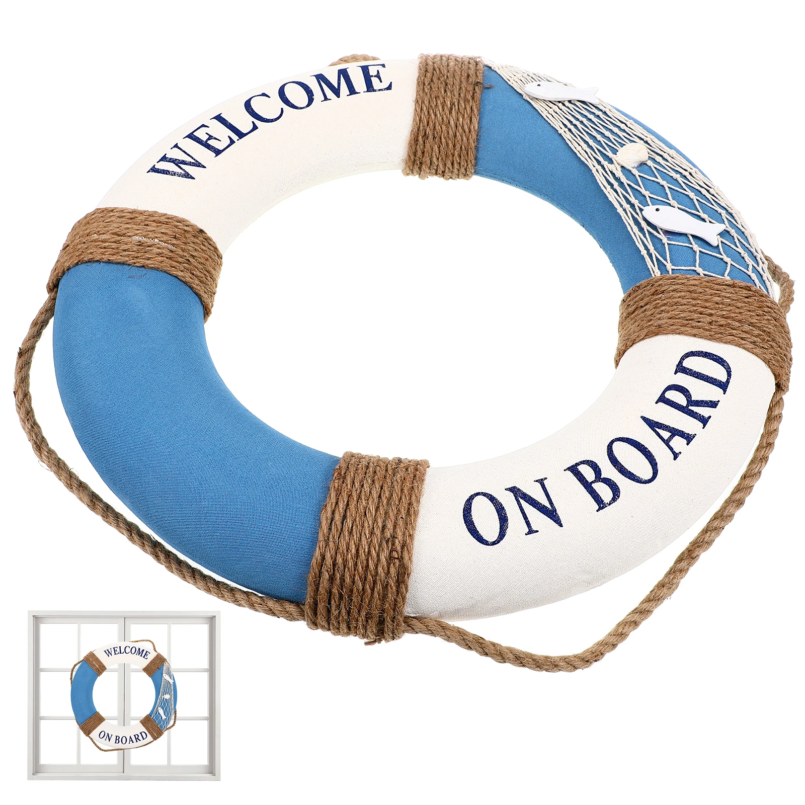 

Lifebuoy Decorations Bar Mediterranean Wall Animal Blue Fish Boating Party Nautical Hanging Ornament Seaside for Home