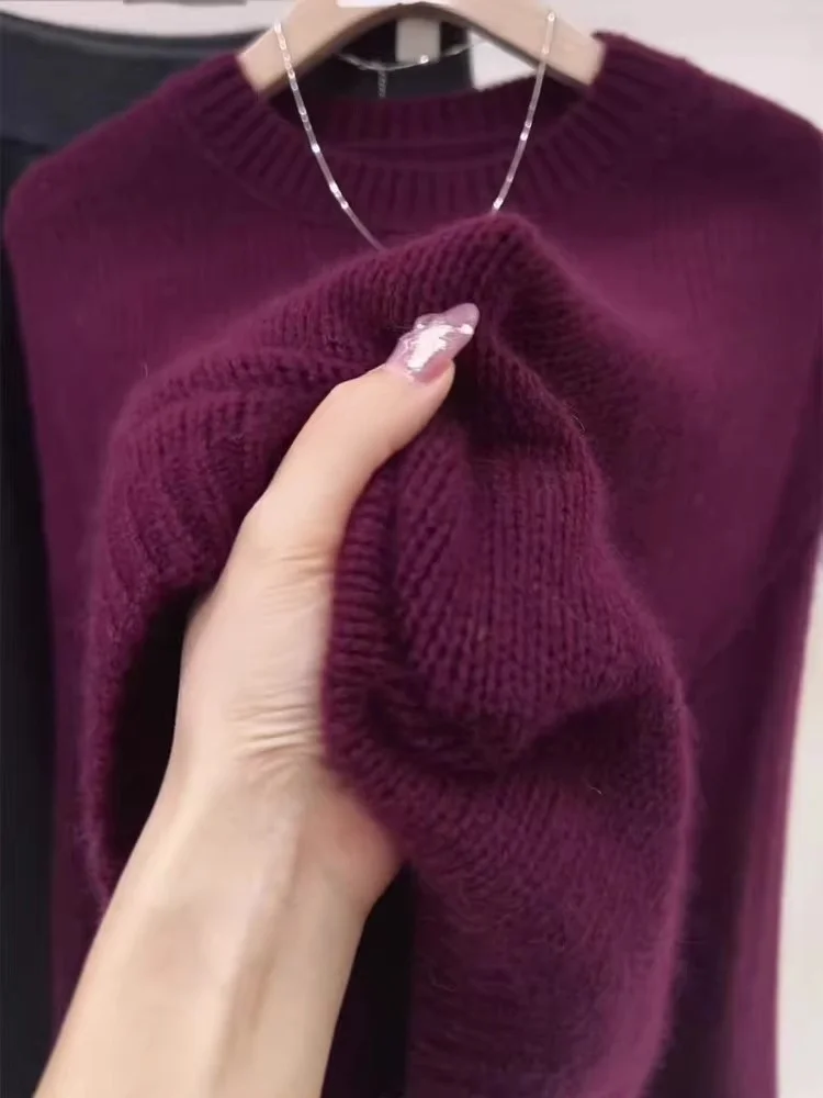 

White Enhancing Comfortable Knitted Long Sve round Ne Sweater for Women Faionable Autumn Winter New Arrival Ele Top