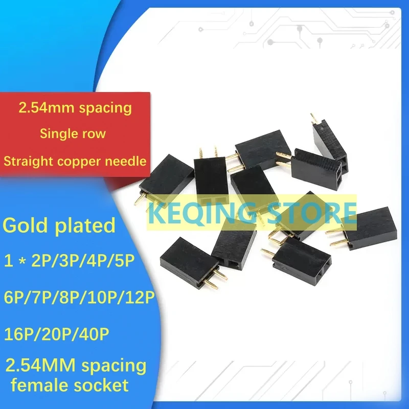 50PCS Single-bar pin socket 2.54MM distance bar 1 x 2P3P4P5P6P7P8P10P12P--40P