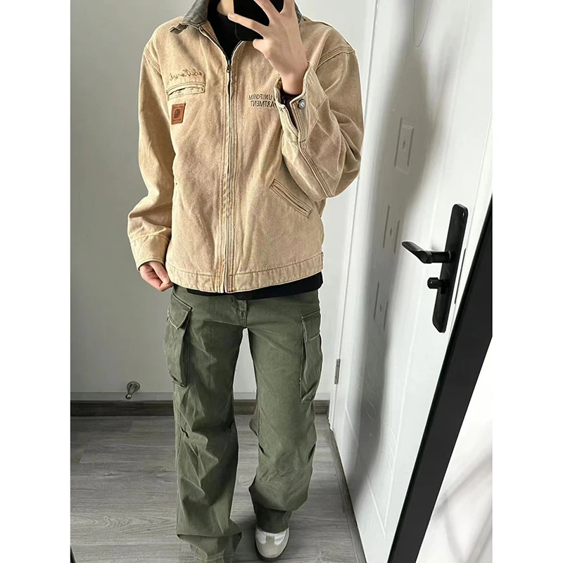 

New 2024 Khaki Denim Jaet Men's American Sle Workwear Long Sve Zipper Closure Outerwear Casual Faion for Teens