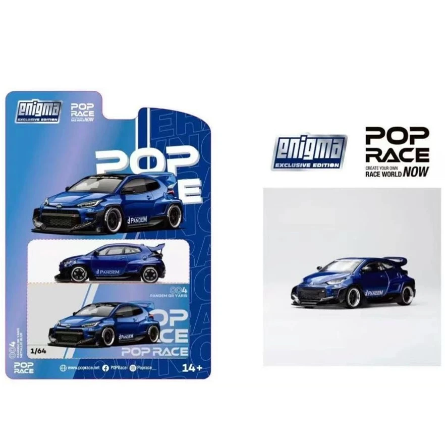 Diecast escala 1:64 poprace toyota yaris azul pendurado cartão pré004 liga modelo de carro brinquedo colecionável presente lembrança exibição ornamento