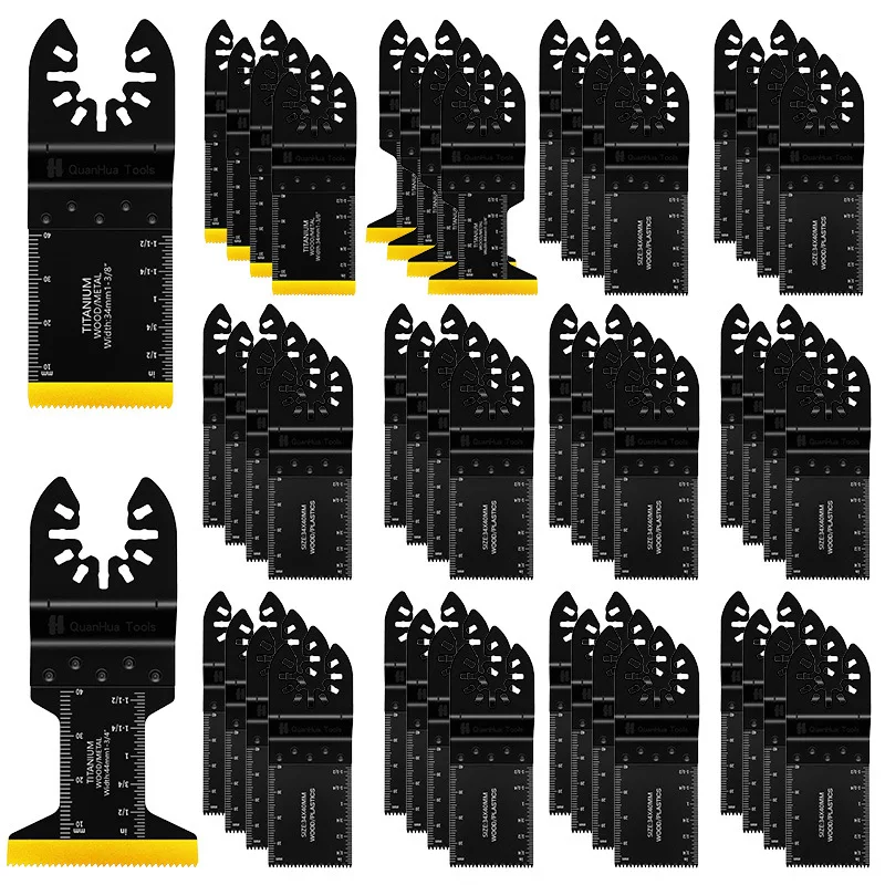 50-Piece Titanium Bimetal Multi-Purpose Vibrating Saw Blade Set Power Tool Accessories for Cutting Nails Aluminum