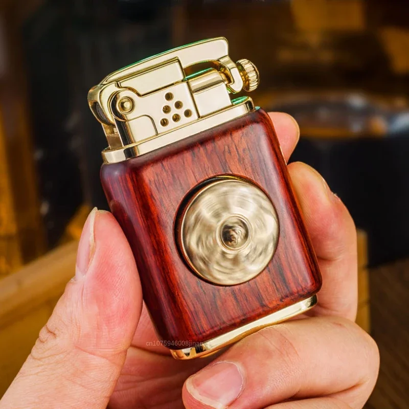 ZORRO Retro Push-type Bounce Ignition Kerosene Lighter Creative Wooden Brass One-click Ignition Cigarette Lighter Men\'s Gift