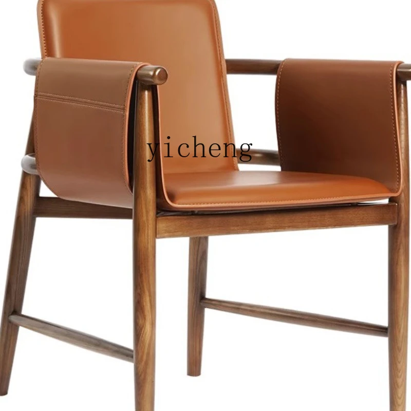 

XL Saddle Leather Ash Wood Dining Chair High-End Coffee Shop Negotiation Area Leisure Chair