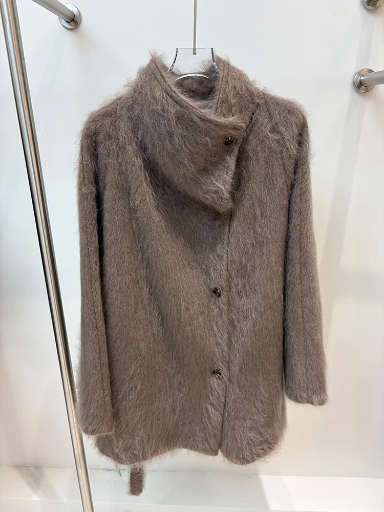 Luxury Shaggy Wool Women Coat Oversized One Size Notched Lapel Handmade Ladies Winter Warm Wool Outerwear