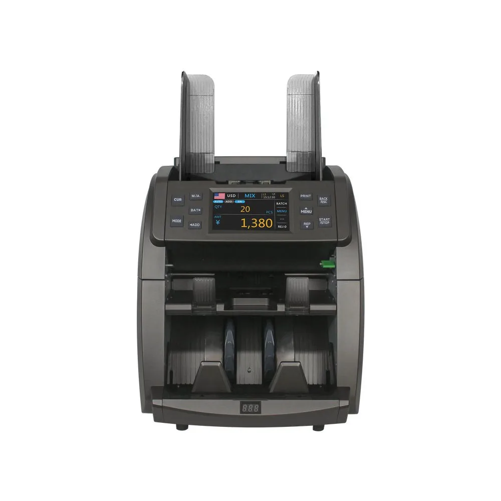 

Two Pocket Chain Notes Detection Banknote Fitness Sorting Machine Built-in Thermal Printer Heavy Duty Bank Grade 4.3" Touch