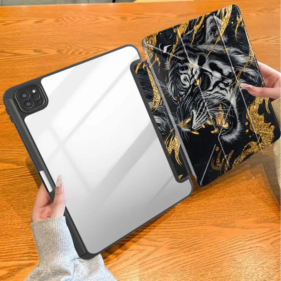 Gilt Tiger Head With Pen Slot Cover Tablet Case For iPad 12th 10th Gen Air 8 M2 M3 3 Mini 7 6 5 11th 9th Pro M4 13 2025 2026