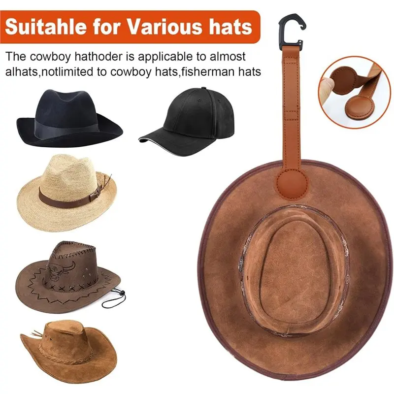 2 Pack Cowboy Hat Holder for Truck, Pu Leather Magnetic Cap Clip, Truck Car Seat Hat Organizer Accessories