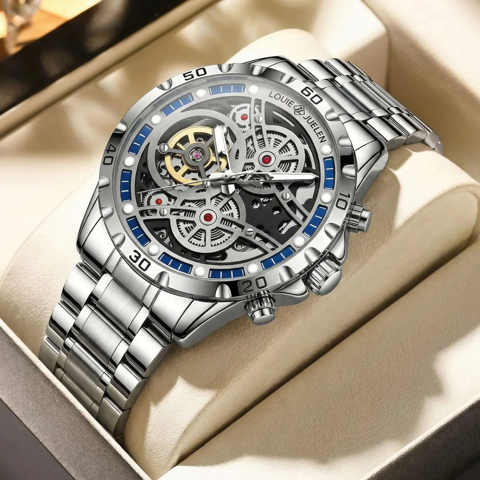 

Мужские новые механические часы с автоподзаводом водонепроницаемые спортивные повседневные, с ремешком из нержавеющей стали светящиеся роскошные скелетонизированные деловые подарочные часы