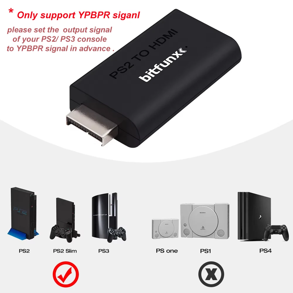 Bitfunx PS2 YPBPR to HDMI-compatible Adapter 3.5mm Audio Video Converter for SONY Playstation 2 PS2 PS3 Console