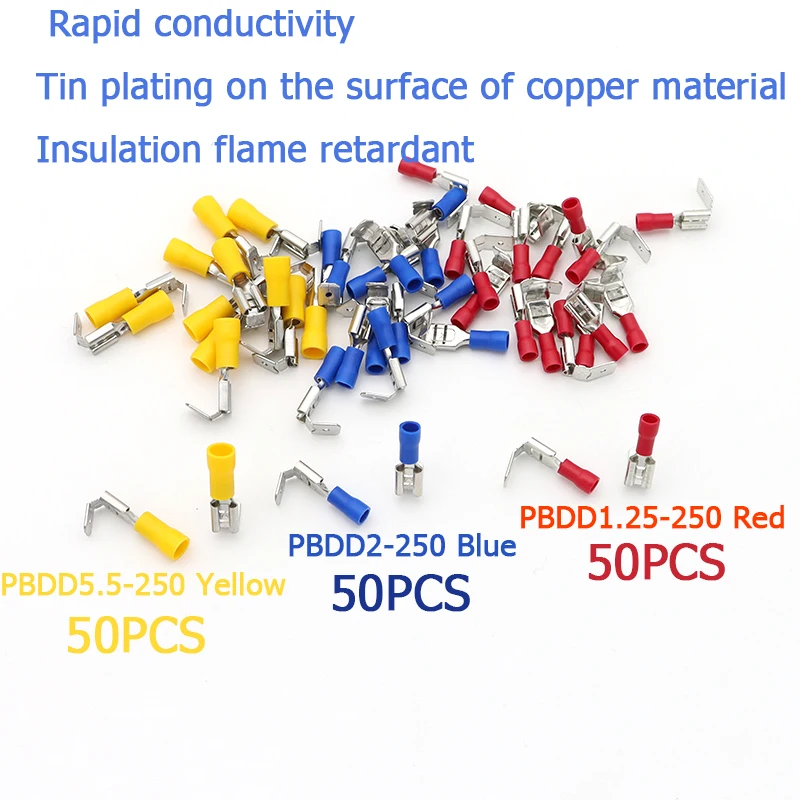 

50Pcs PBDD Terminals Blue Yellow Red Piggy Back Disconnector Connector Wire Terminals 1.25/2.5/5.5mm Pre-insulating Terminals