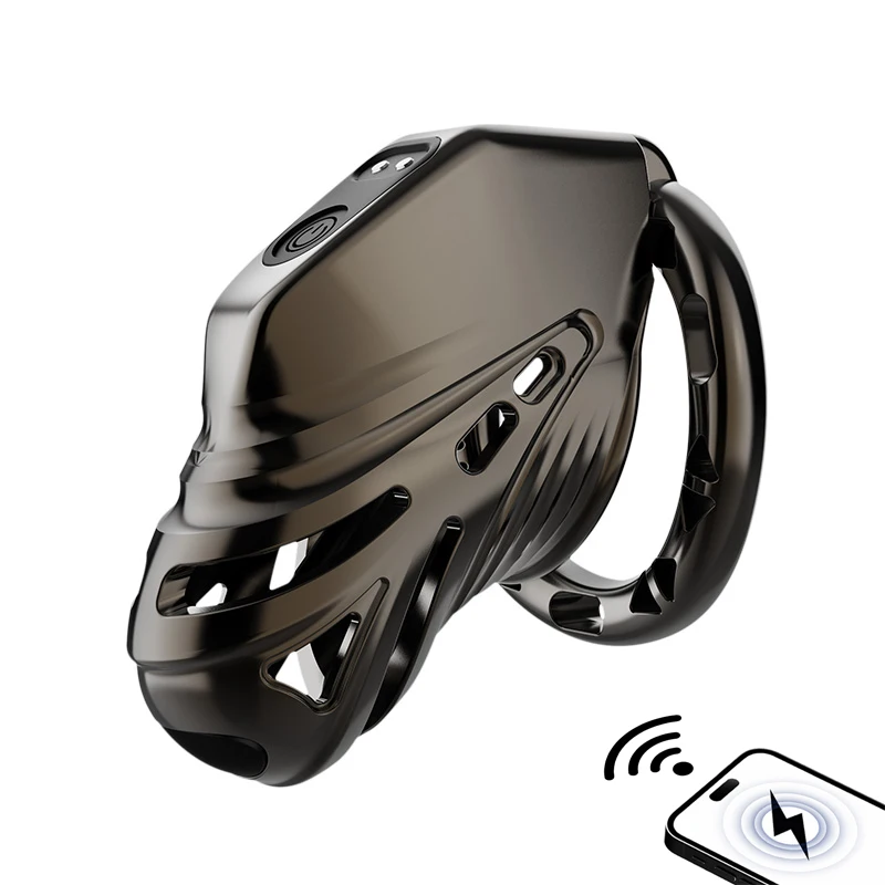 LOCKINK Remote Control Electric Shock Male Chastity Cage E-stim Intensities Cock Cage with 4 Active Rings Adult Sex Toys for Men