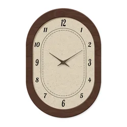 French Medieval Style Crystal Porcelain Oval Simple Pattern Wooden Wall Clock Living Room Bedroom Kitchen Home Decoration Wall Clock Silent Quartz Clock Holiday Gift 16inch (No Battery)