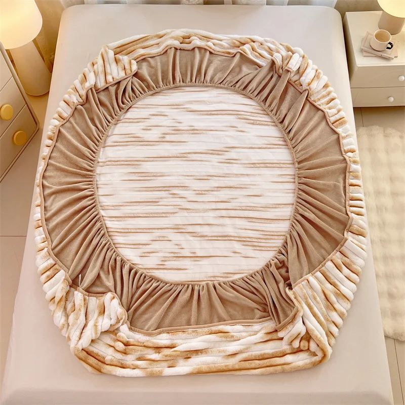 Thickened and velvet winter rabbit plush thermal mattress single-piece bedspread protective cover