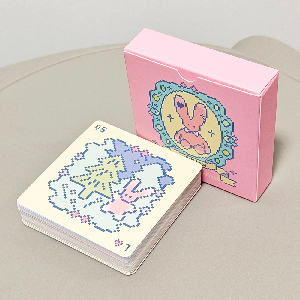 

Kawaii Pixel Art Pinkish Lenormand Deck - 42 Cute Rabbit Oracle Cards for Divination, Square Mini Deck 7x7cm Embossed Cardstock
