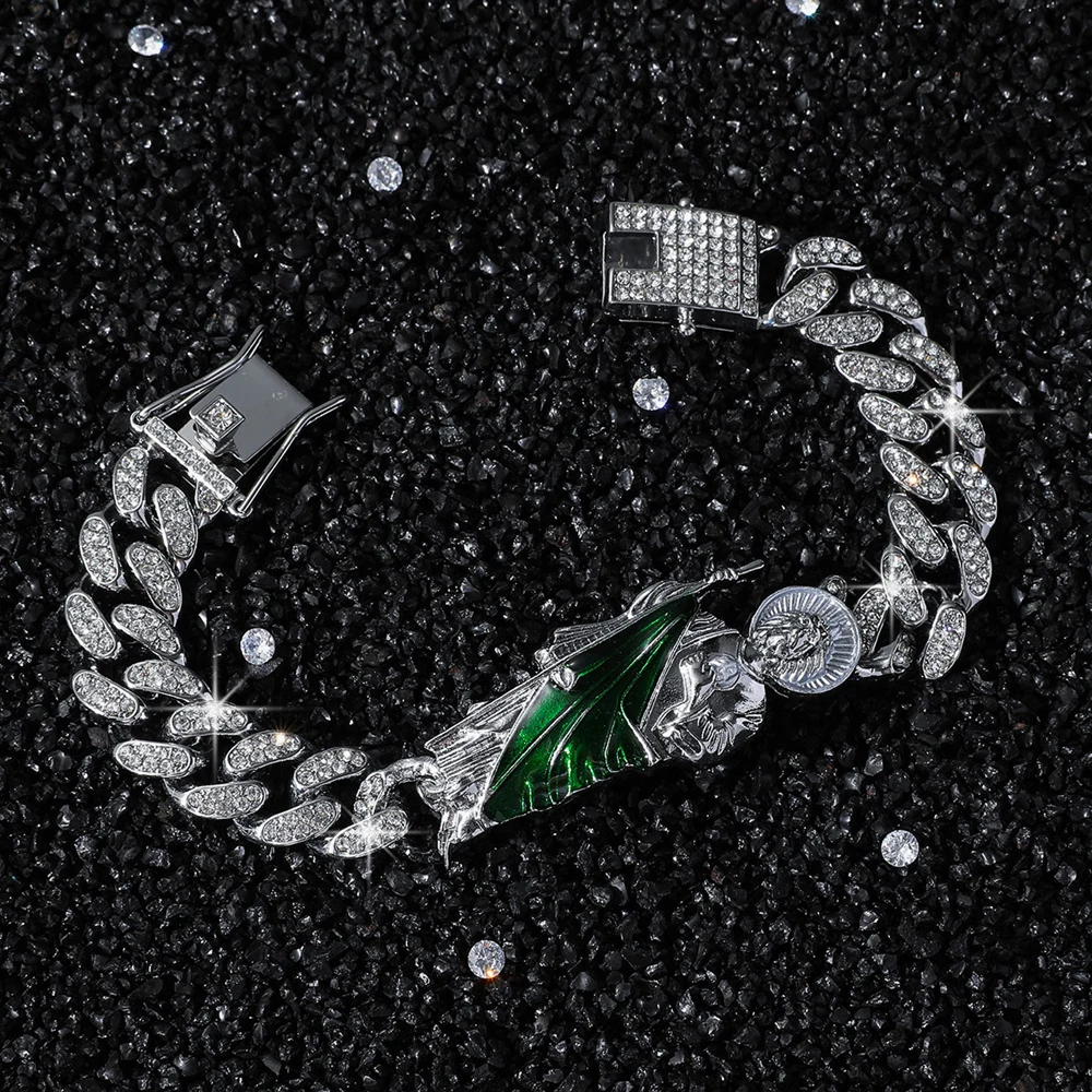 New Men Hip Hop Bling lced Out Crystal Miami Cuban Link Bracelet For Women San Judas St. Jude Taddeo Bracelets Religious Jewelry
