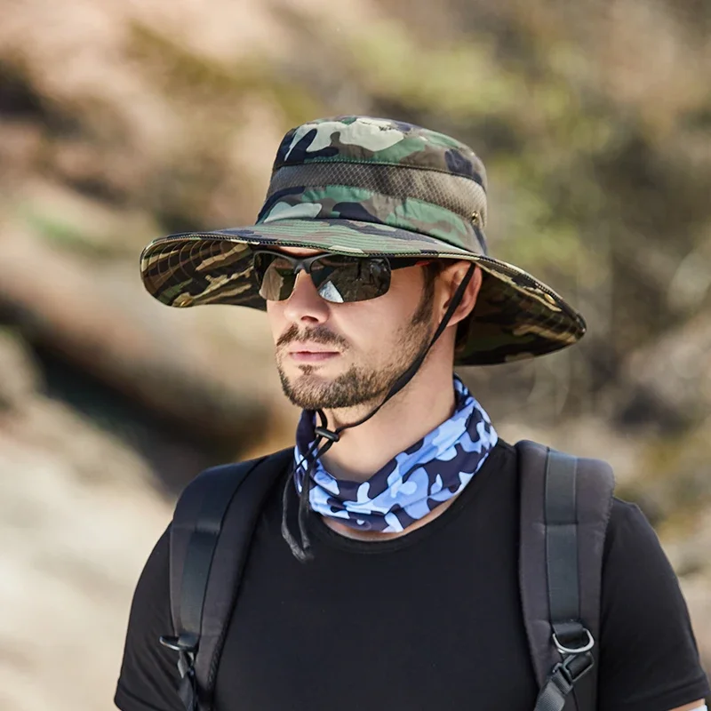 Camouflage Bucket Hat for Men Outdoor Hiking Cycling Safari Breathable Visor Cap CAP FOR MEN Women Summer Sun Protection Hat