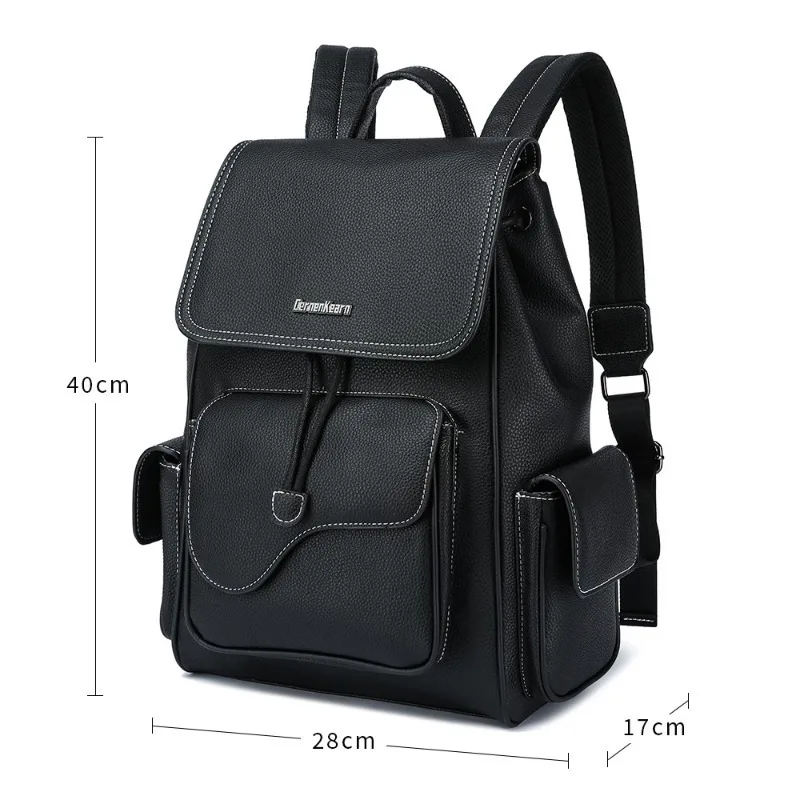 Fashion Backpack For Men Large Capacity Travel Bags Buckle Drawstring Men's Backpack 14 Inch Laptop Bag Flap Student Schoolbag