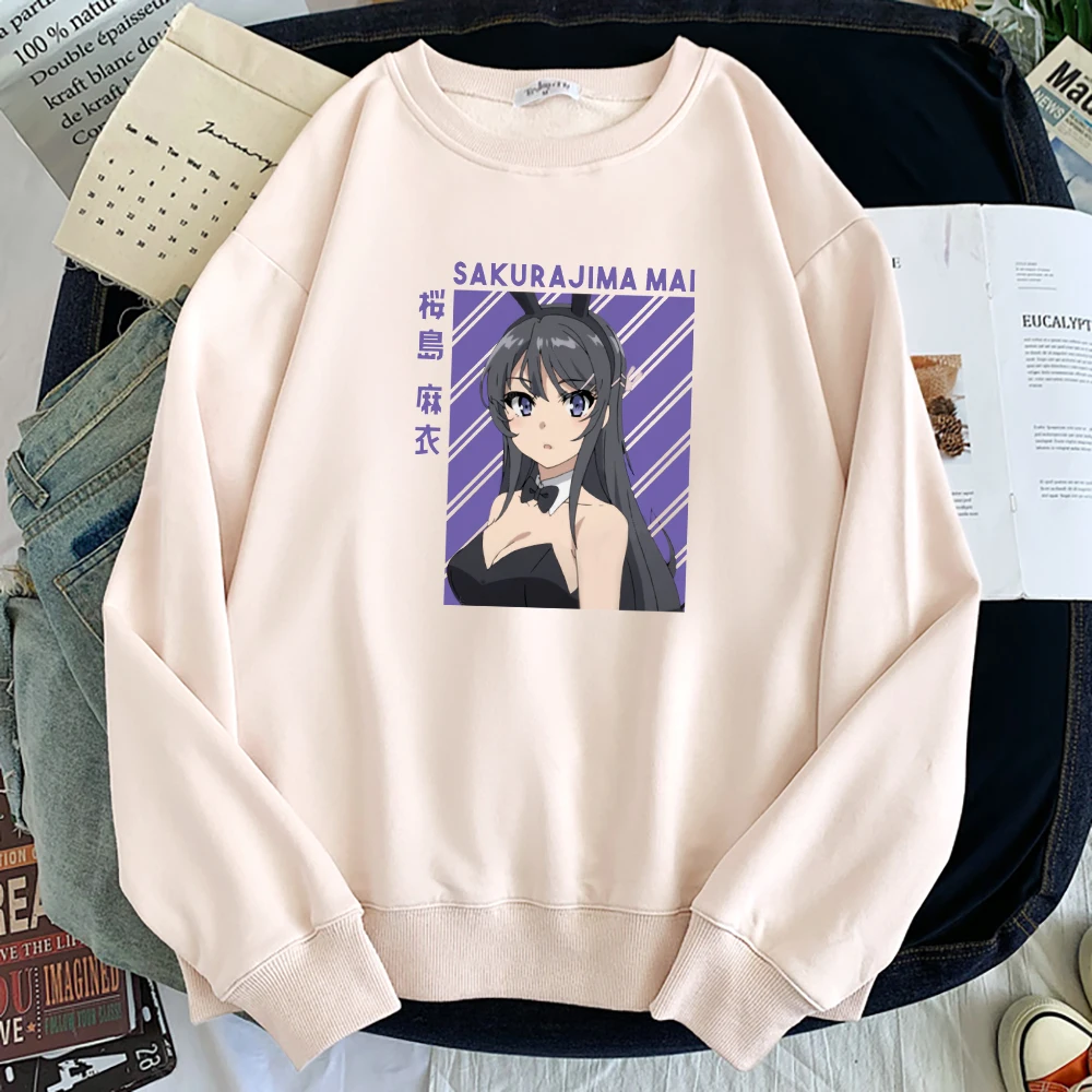 Winter Casual Women Sweatshirt Japan Novel Girl Sakurajima Mai Print Hoodie Comfortable Pullover Loose Fleece Female Sportswear