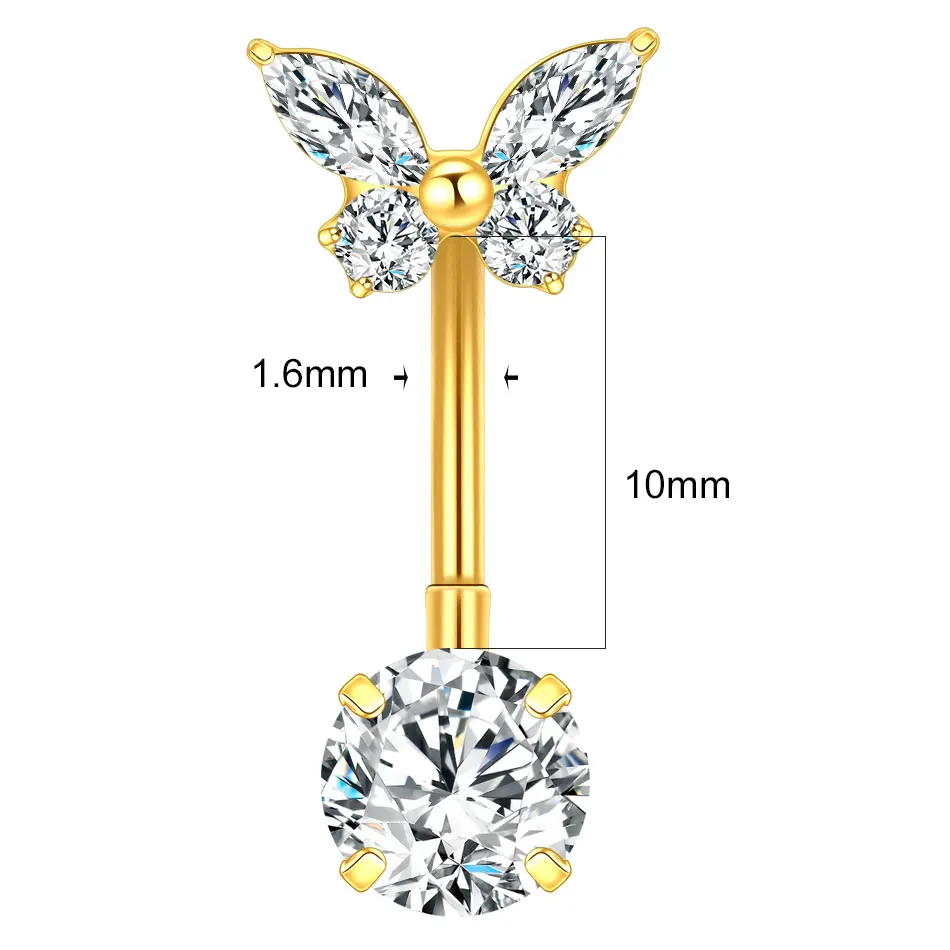 1/5PCS Reversed Bar Butterfly Belly Button Rings Titanium Zircon Navel Piercing for Women Girl Body Belly Jewelry Gifts 14G