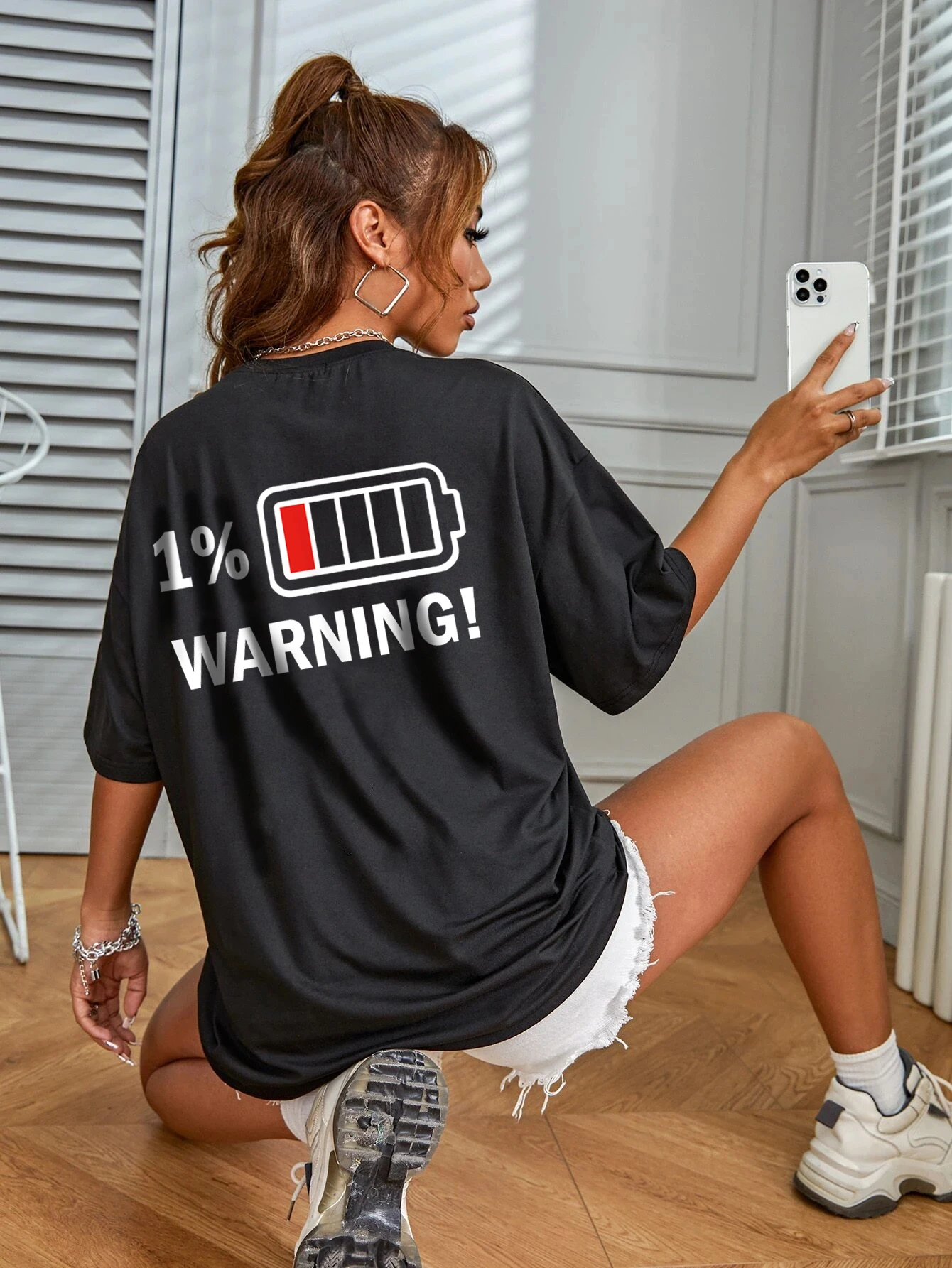 New Fashionable Casual Black T-shirt Clothing Simple Round Neck Short Sleeve Women's Top Loose Printed T-shirt