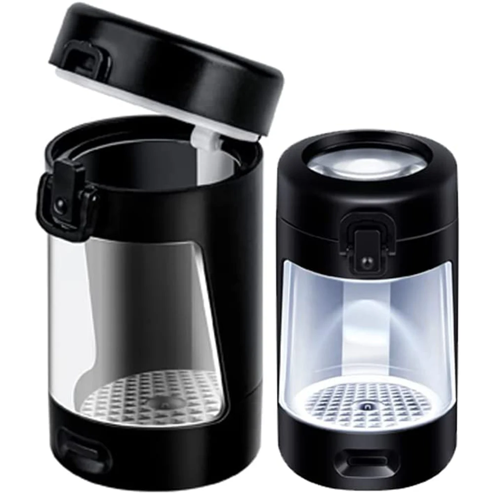 LED Lights Herb Container USB Rechargeable 50ml Herb Stash Jar Moisture-proof Herb Crusher Storage Case with Magnifying Lid