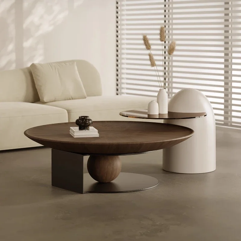 

Coffee Tables Furniture Modern Simple Living Room Italian Minimalist Round Walnut Color Coffee Table Combination Self-contained