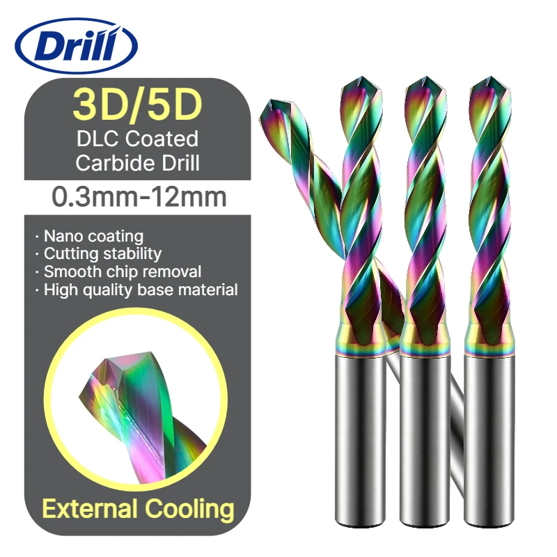 0.3-12mm DLC Coated Fixed Shank Carbide Drill for CNC Copper/Aluminum/Acrylic, High Hardness Wear-Resistant Twist Bit
