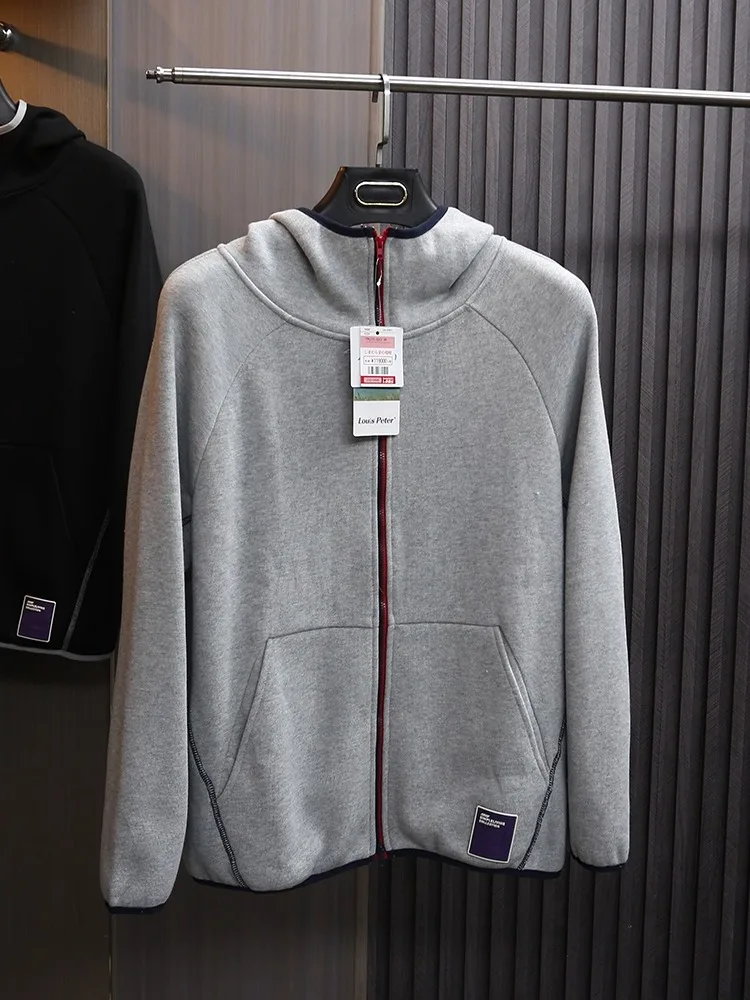 

Waed Cotton Zipper Hooded Thin Jaet New Autumn Men's Color Blo Outerwear Casual Sle Stand Fit Long Sve