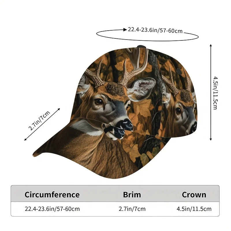 Customization 1pc Autumn Deer In Woods Print Adjustable Duckbill Cap - Lightweight Baseball Hat Suitable For Daily Wear, Weekend