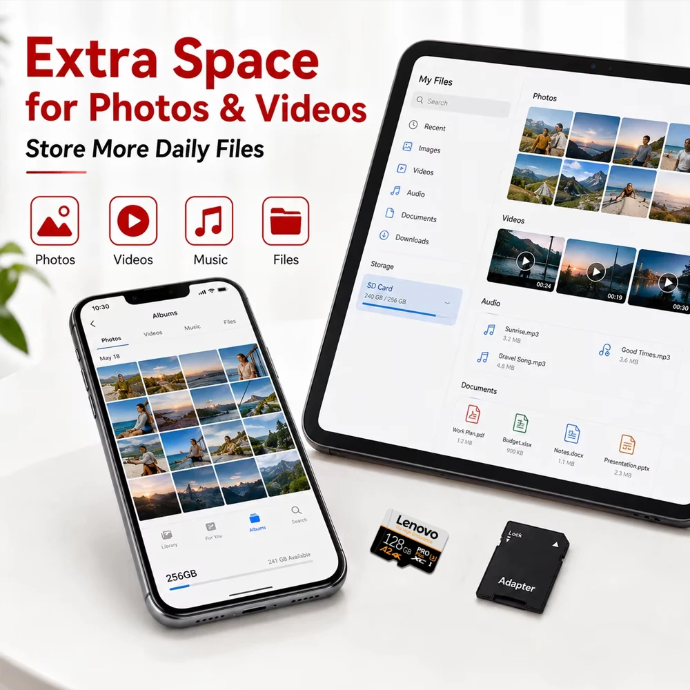 Lenovo High Speed SD Memory Card 512GB 4K Full HD Micro Video Card Compatible with Phone GoPro Action Camera 128GB 256GB SD Card