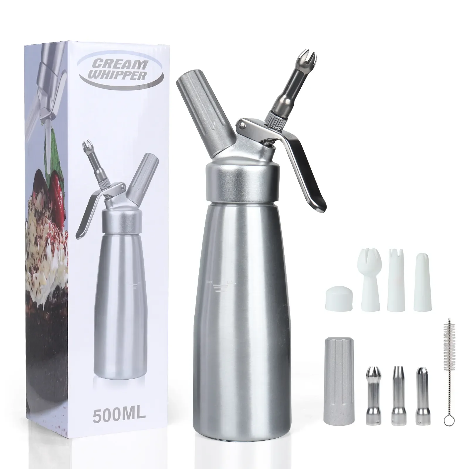 250ml,500ml ,1000ml,Stainless Steel Aluminum Whip Cream Maker Canister Whipped Cream Dispenser