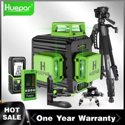 Huepar-3D Nível Laser Verde com Hard Case, Horizontal e Vertical Cross Lines, Auto-Nivelamento, Interior e Exterior, 12 Linhas