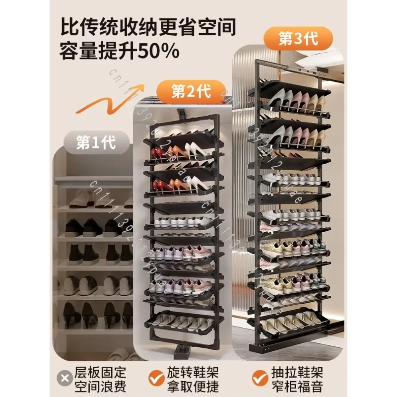 Built-in Pull-out Shoe Rack,Push-Pull Retractable Shoe Storage Basket with Partition Layer, Large Capacity Shoe Cabinet Hardware