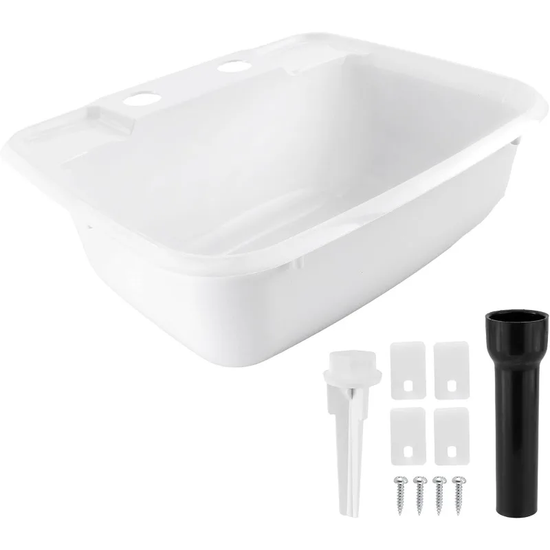Fregadero de baño rectangular RV, lavabo de un solo tazón, lavabo Camper, plástico blanco