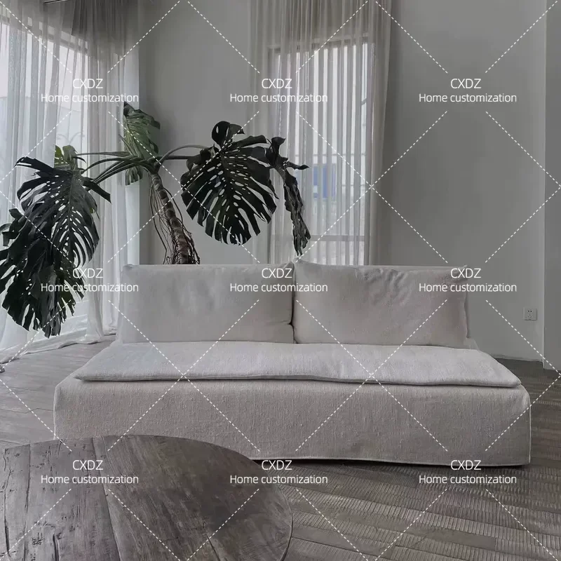 Japanese Wabi Sabi Armless Booth Sofa Linen Fabric Removable Minimalist Commercial Seating for Hotel Bed and Breakfast