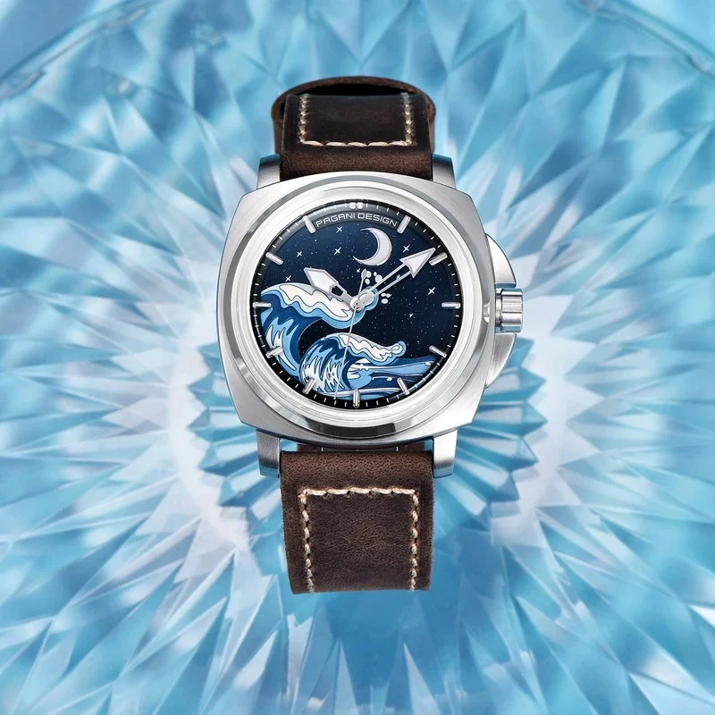 PD-YS014 PAGANI DESIGN Men Wristwatch Japan TMI NH35A Movement Rose Gold Case Starry Sky Dial Blue Leather Strap Luxury Male
