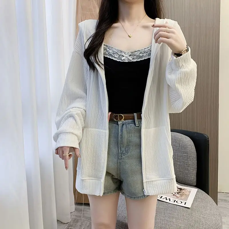 White Sunscreen Clothes Women's 2026 New UV Protection Summer Light and Breathable Sunscreen Clothes Lloose Cardigan Jacket
