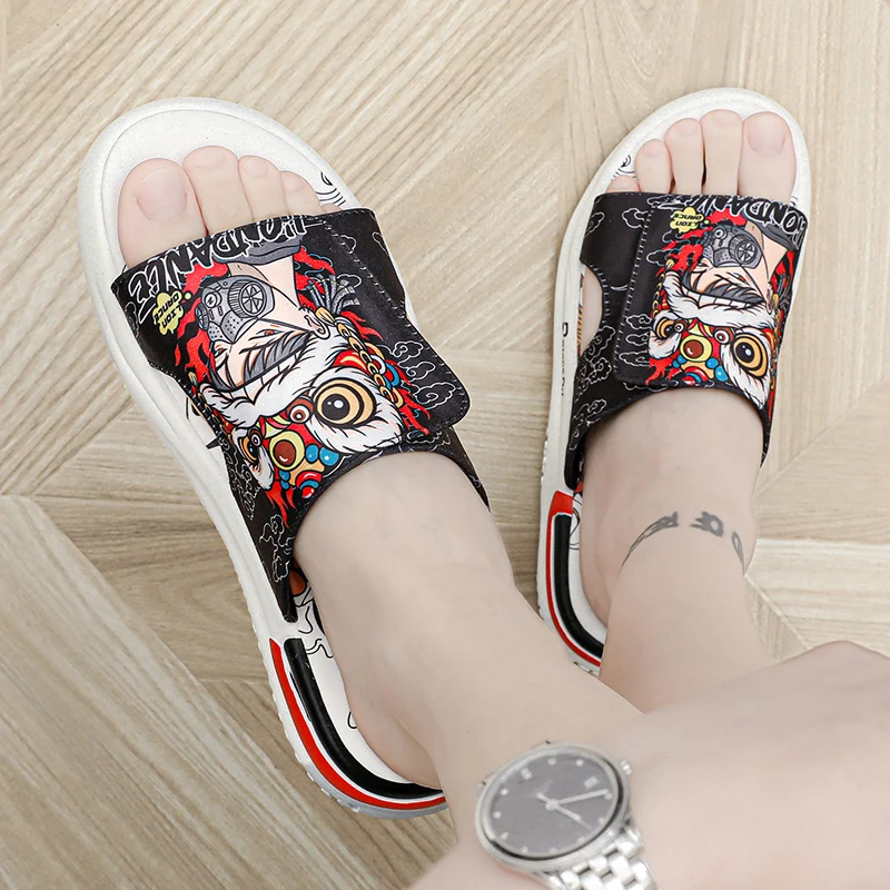 2023 Summer Fashion Printed Flat Men\'s Slippers Indoor Non-slip Slippers For House Man Soft Comfortable Men Slippers Size 38-44