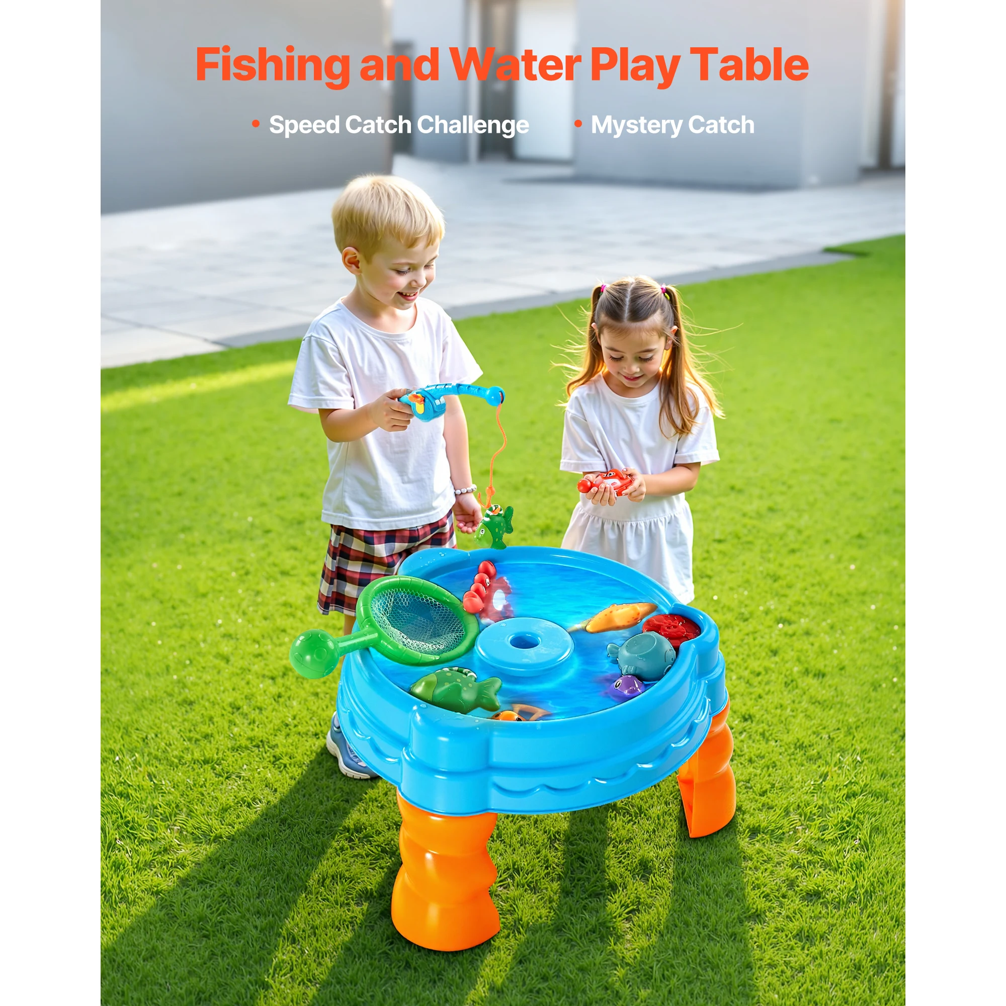 VEVOR Table à Eau avec 9 Accessoires, Table de Jeux d'Eau Enfant, Jeu de Pêche Été, Jouets d'Activités Sensorielles Aquatiques Intérieur Extérieur pour Tout-petits, Garçons, Filles de 3 Ans et Plus